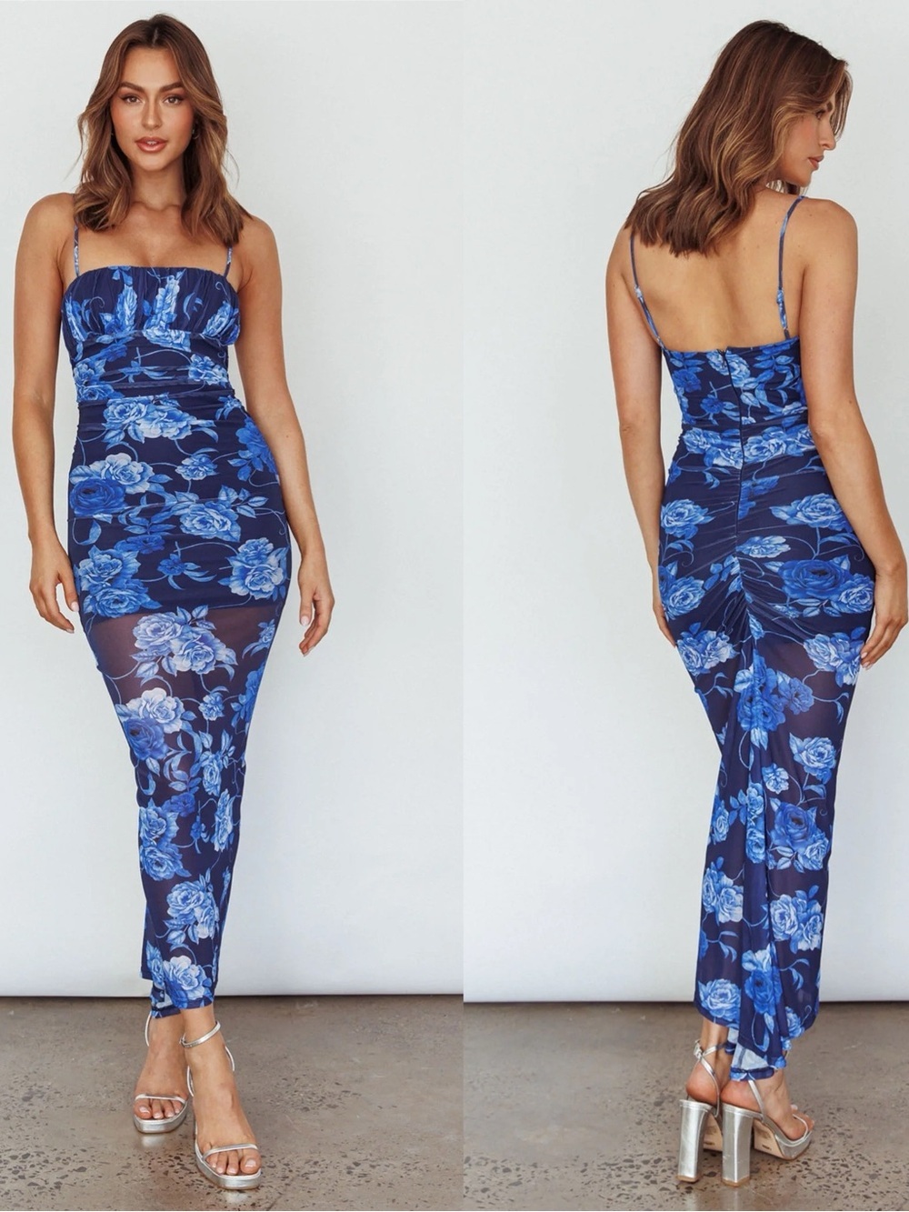 Zosia Ruched Maxi Dress Floral Navy